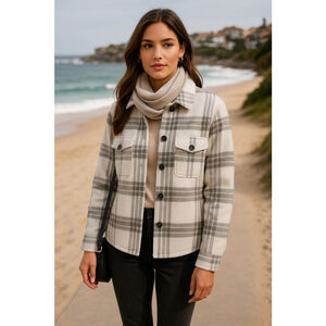 Melloday Plaid Button Down Shacket M Cozy Neutral Fleece Soft Minimal Granola